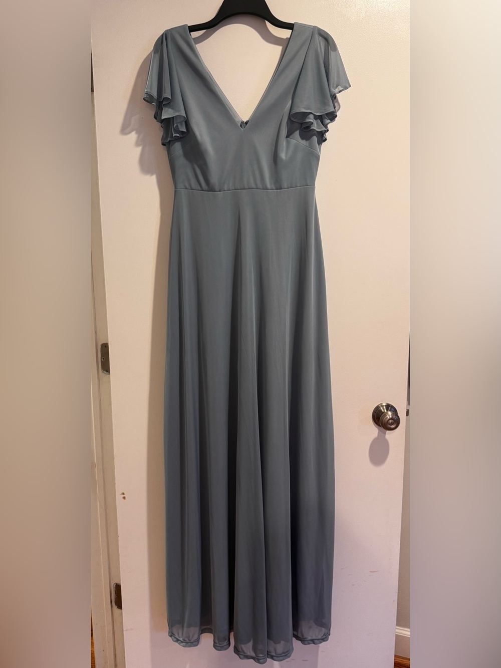 Blue Ruffle-Shoulder Maxi Dress (Tall)